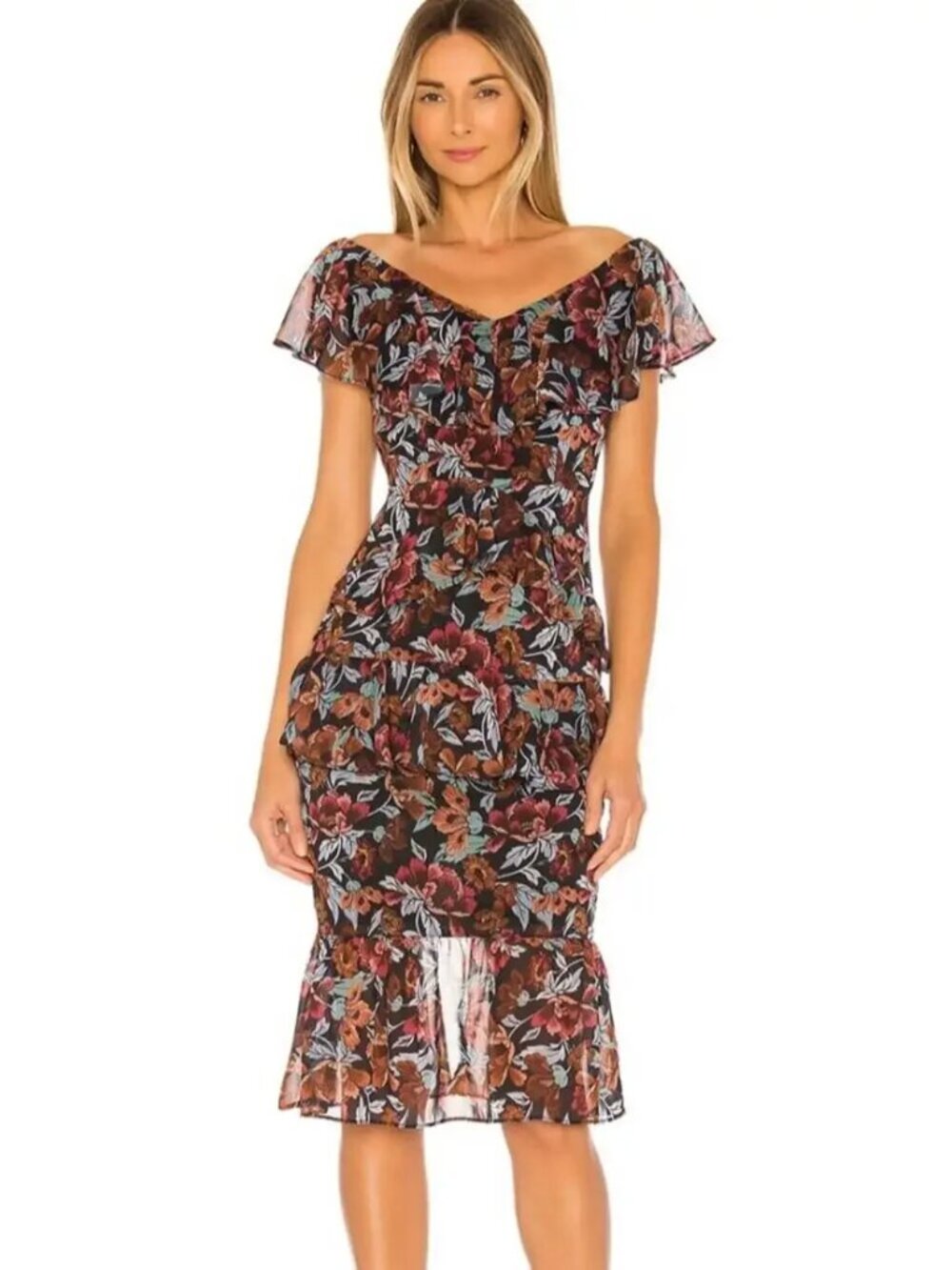 Majorelle Tina Floral Tiered Midi Dress S